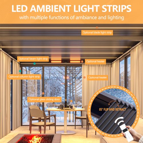 2021 New Aluminum Arches Arbours Pergolas with Linear Led Lights Outdoor Garden Patio Decoration Retractable Pergola