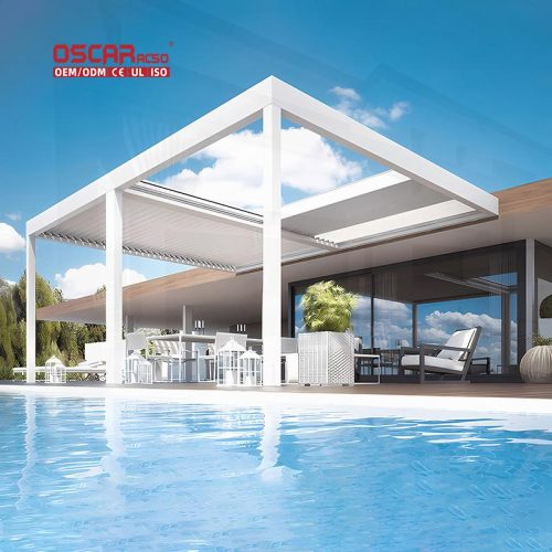 Waterproof Motorized Aluminium Louvre Verandah Cover Patio Commercial and Outdoor Spaces Retractable Pergola