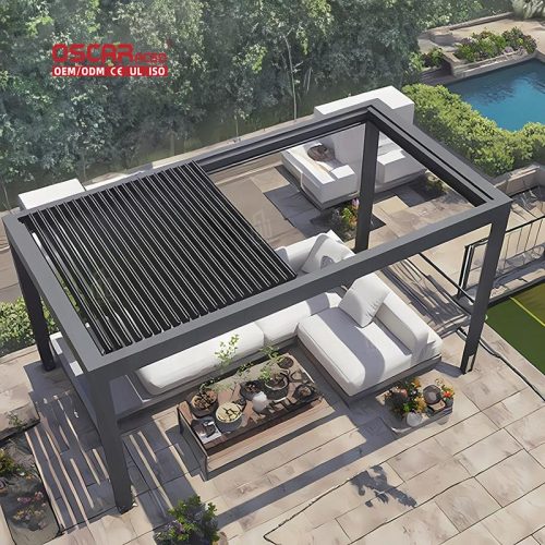 Outdoor Metal Louvered Roof Sun Shade Patio Garden and Gazebo Ideal Family Gatherings Bbqs and Relaxing Retractable Pergola