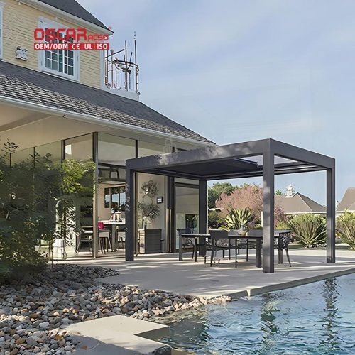 Rainproof Motorized Aluminium Louvre Roof Garden Deck and Pergola Ideal Outdoor Parties and Sunny Days Retractable Pergola