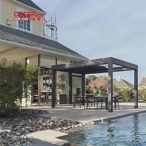 Remote  Controlled Electric Opening Louvered Roof Garden Patio Balcony Metal Awning Shade Structure Retractable Pergola