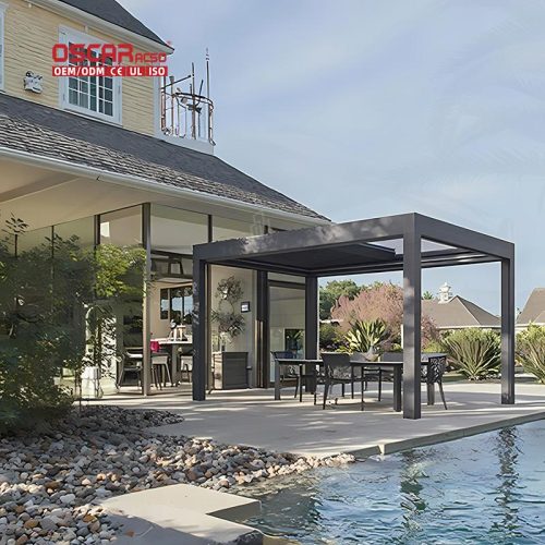 Modern Stylish Outdoor Patio Garden Aluminum Structure Bioclimatic Shade Backyard Poolside Terrace Retractable Pergola