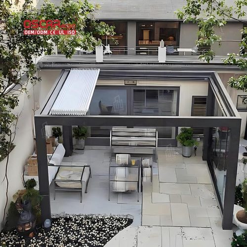 Motorized Louvered Waterproof Sustainable Aluminium Bioclimatic Pergola Modern Garden Patio Balcony Retractable Pergola