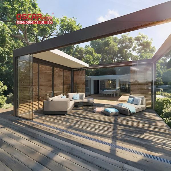 Adjustable Electric Opening Aluminum Garden Patio Canopy Awning Louver Roof Outdoor Backyard Deck Retractable Pergola