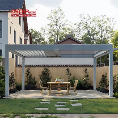 Motorized Retractable Outdoor Aluminium Louvered Brackets Garden Gazebo Suitable Patio Backyard Poolside Retractable Pergola