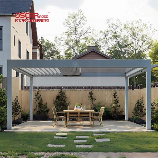 Outdoor Electric Aluminum Pergola with Side Screen Modern Designs Waterproof Swimming Pool Patio Garden Retractable Pergola