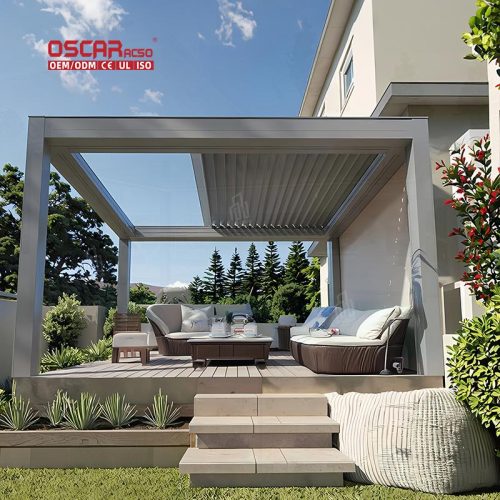 Electric 3X3 Waterproof Pergola with Opening Roof Louver Ideal Garden Patio Backyard European Style Retractable Pergola