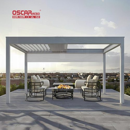 Motorized Louvered Blades Fully Automatic Sliding Folding Waterproof Aluminum Pergola Garden Patio Backyard Retractable Pergola