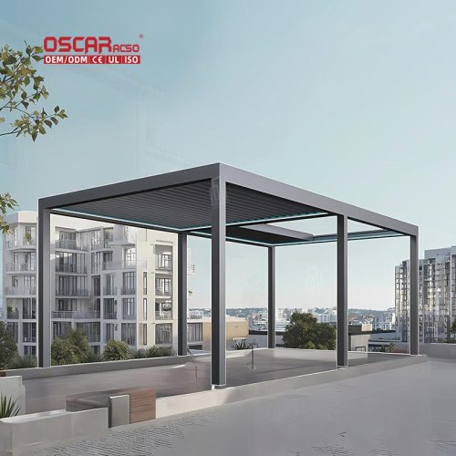 Rainproof Adjustable Electric Louver Pergola Roof Garden Patio Poolside Made Of Aluminum Alloy Retractable Pergola