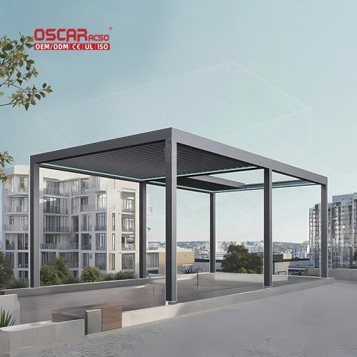 Outdoor Remote - Controlled Adjustable Louvered Aluminium Roof Kits Garden Patio Balcony Retractable Pergola