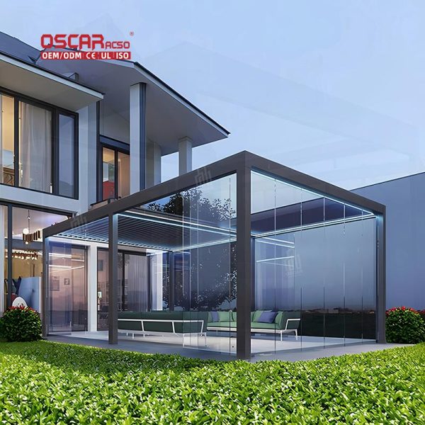 Waterproof Motorized Aluminium Louvre Cover Verandah Patio Commercial Spaces Retractable Pergola