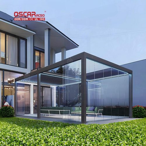 Electric Control Opening Roof Louver Waterproof Aluminum Gazebo Canopy Ideal Gardens Patios Backyards Retractable Pergola