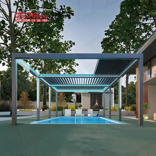 Motorized Waterproof Louvre Outdoor Garden Gazebo Backyard Patio Poolside Retractable Pergola