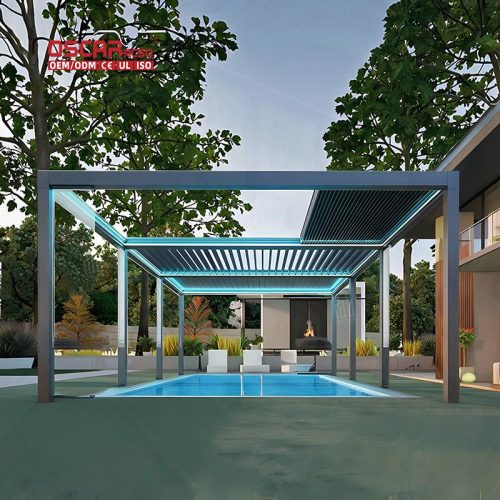 Modern Design Bioclimatic Motorized Adjustable Aluminum Louvered Shade Structure Garden Patio Poolside Retractable Pergola
