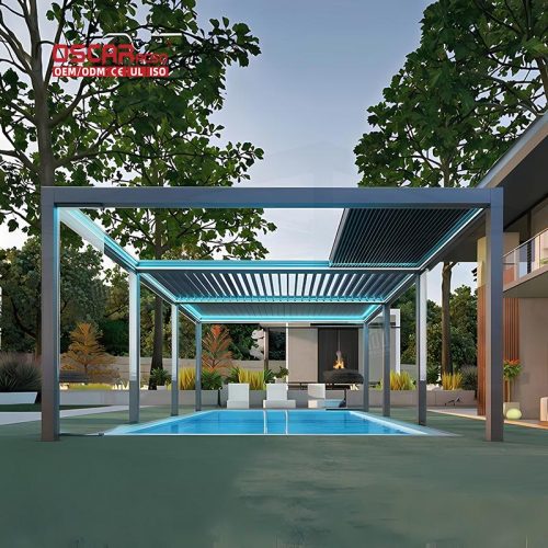 Bioclimatic Waterproof Aluminum Louvered Outdoor Shade Structure Patio Garden Backyard Retractable Pergola