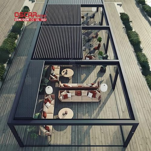 Outdoor Wall - Mounted Waterproof Louvered Canopy Motorized Opening Roof Cover Garden Patio Balcony Retractable Pergola