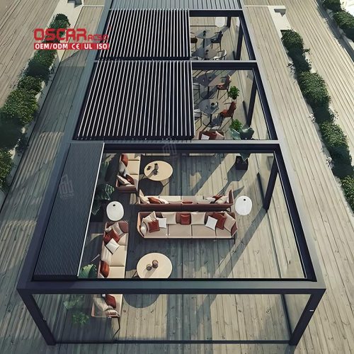 Electric Outdoor Sunshade Aluminum Waterproof Adjustable Louvered Structure Garden Patio and Outdoor Areas Retractable Pergola