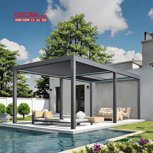 Aluminium Motorised Louver Roof Bioclimatic Pergola Ideal Garden Patio and Outdoor Leisure Retractable Pergola