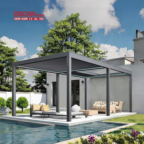 Motorized Adjustable Aluminium Shade Structure with Side Enclosure For Garden Patio Poolside Retractable Pergola