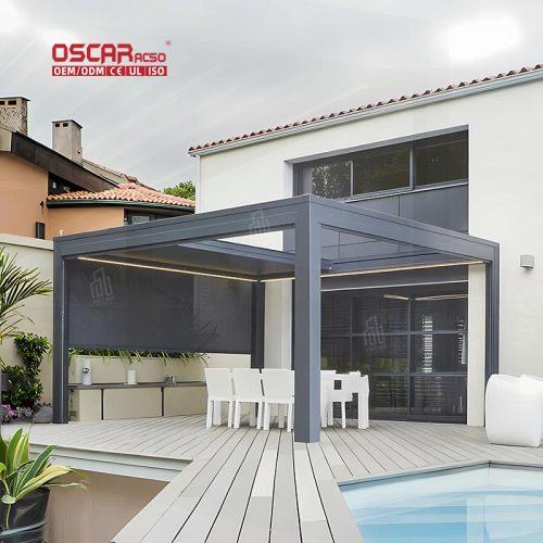 5X5M Motorized Waterproof Louvers Outdoor Patio and Garden Shading Ideal Backyard Poolside and Balcony Retractable Pergola
