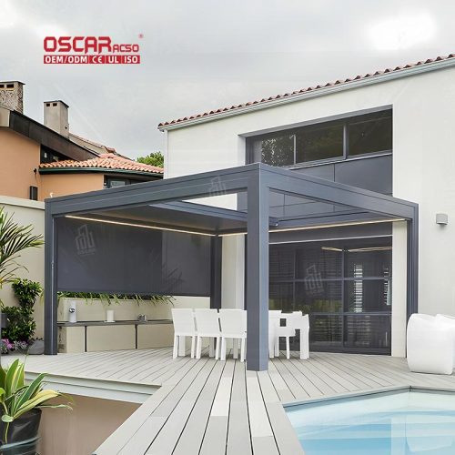 Aluminum Louvered Patio Roof Terrace with Led Lights Ideal Outdoor Parties and Backyard Gatherings Retractable Pergola