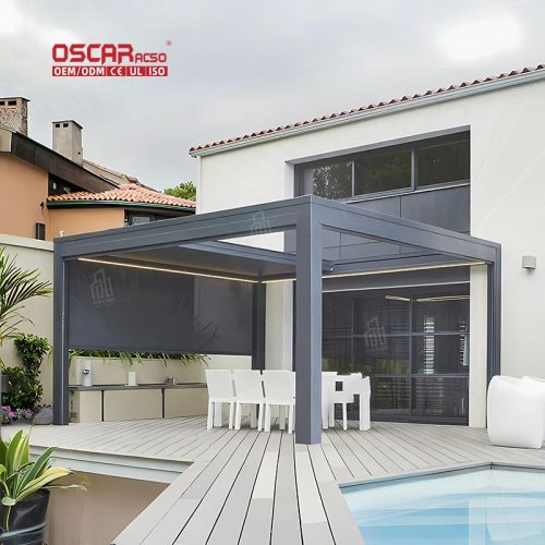Retractable Outdoor Furniture Set with Led Lighting Bioclimatic Structure Back Yard Patio Garden Retractable Pergola