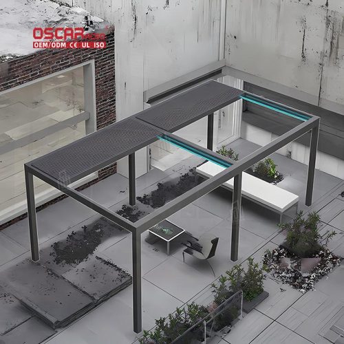 Garden Aluminium Louvered Shade Structure with Motorized Privacy Screen For Patio Backyard Poolside Retractable Pergola