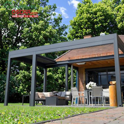 Motorized Louvered Aluminium Outdoor Canopy with Fully Automatic Sliding Folding Garden Patio Poolside Retractable Pergola