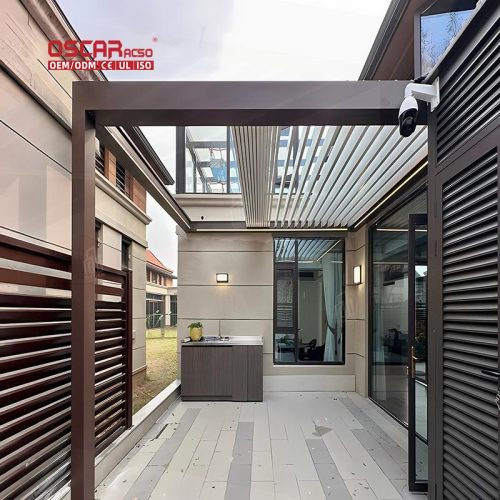 Outdoor Electric Waterproof Bioclimate Louvered Roof with Ip65 Motor Gardens Patios Backyards Retractable Pergola