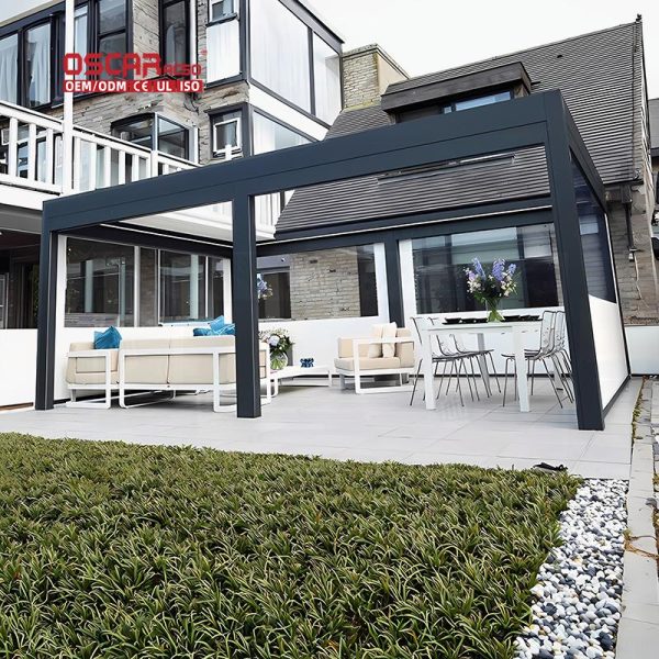 High Quality Outdoor Aluminium Bioclimatic Remote – Controlled Pergola Garden Patio Terrace Retractable Pergola