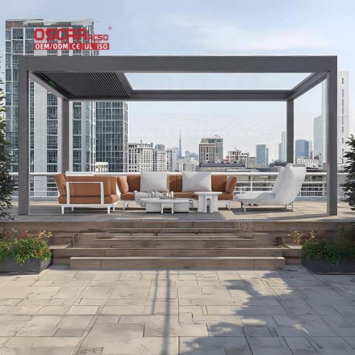 Electric Sunshade with Led Light and Automatic Roof System Modern Aluminium Structure Garden Patio Terrace Retractable Pergola