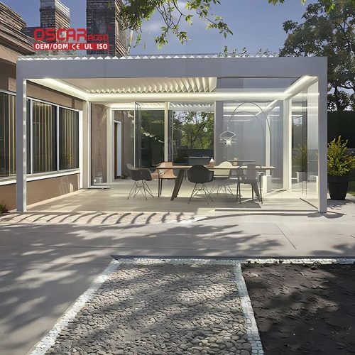 Adjustable 5X5M Diy Aluminium Slat Structure Terrace with Wind Sensors Ideal Gardens Patios Backyards Retractable Pergola
