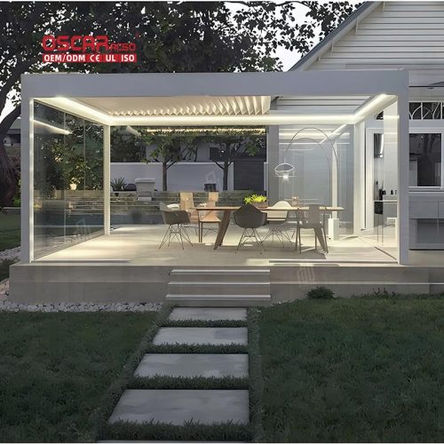 Powder Coated 6005 Aluminum Alloy Motorised Outdoor Garden Furniture Sets Backyard Patio Lawn Pergola Retractable Pergola