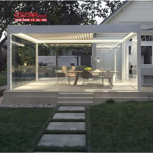Motorized Opening Waterproof Louvered Aluminium Pergola with Automatic Function Garden Patio Backyard Retractable Pergola