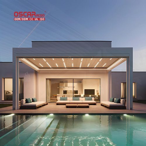 Outdoor 3X4 M Adjustable Manual Double - Layer Roof Aluminum Modern Starry Pergola Garden Patio Backyard Retractable Pergola