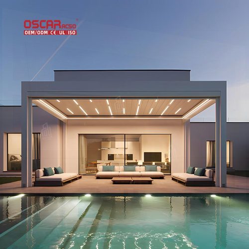 Easily Assembled Adjustable Aluminum Slat Louvered Roof Pergola Garden Patio Backyard Sunshade Retractable Pergola