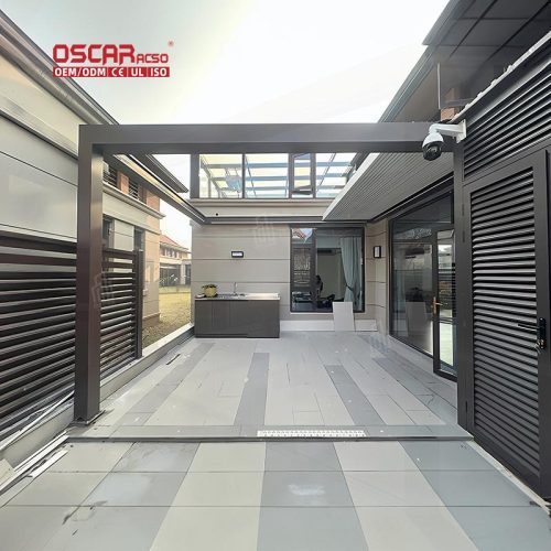 Outdoor Motorized Adjustable Aluminum Louvered Roof Garden Patio Balcony Retractable Pergola