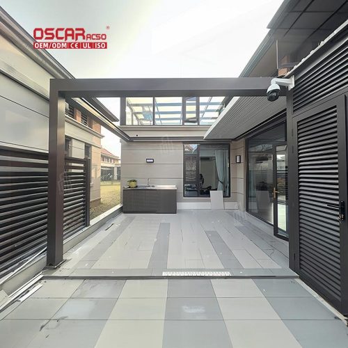 Rainproof Adjustable Electric Louvered Pergola Roof Garden Patio Backyard Retractable Pergola