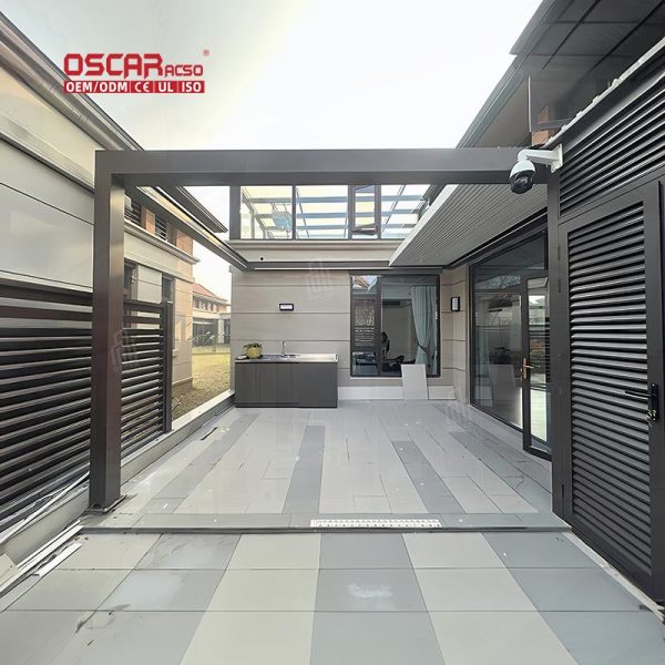 Automatic Waterproof Aluminum Sun Shade Louver Pergola with Led Lights Patio Terrace Outdoor Retractable Pergola