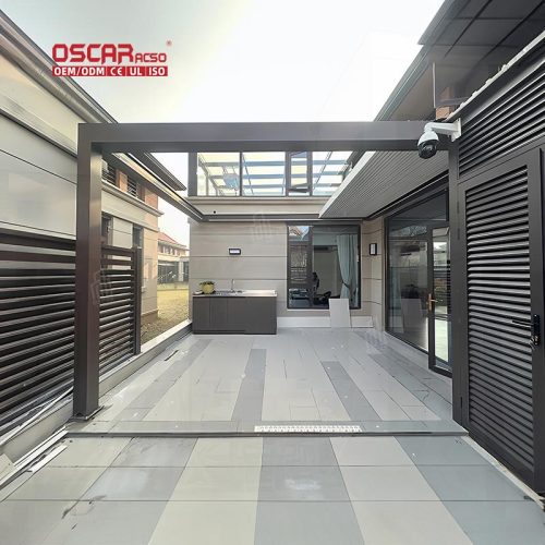 Motorized Adjustable Waterproof Automatic Aluminium Louvered Pergola System Garden Patio Poolside Retractable Pergola