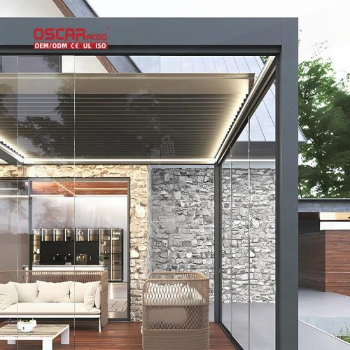 Electric 3X3 Waterproof Pergola with Opening Roof Louver Ideal Garden Patio Backyard European Style Retractable Pergola