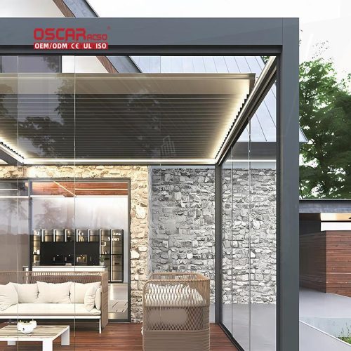 New Design Outdoor Waterproof Electric Louver Roof Garden Awnings with Lighting Patio Balcony Terrace Retractable Pergola