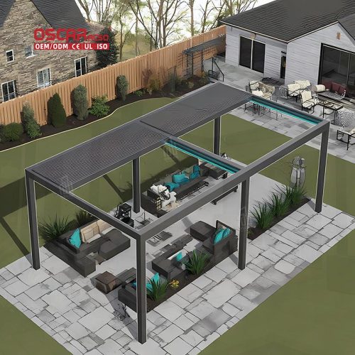 Weatherproof Biological Outdoor Louvered Aluminium Pergola Garden Patio Balcony Italy Retractable Pergola
