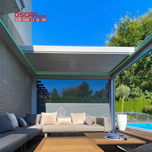 Motorized Waterproof Aluminum Bioclimatic Structure with Zipper Screen Outdoor Garden Patio Setup Retractable Pergola