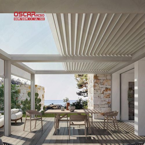 Outdoor Gazebo with Waterproof Motorized Louvered Roof Bioclimatic Aluminium Pergola Garden Patio Backyard Retractable Pergola