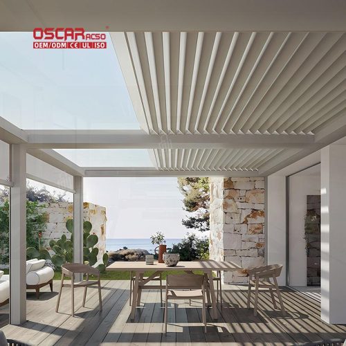 Motorized Outdoor Sun Shade with Louver Design Ideal Patio Garden and Yard Retractable Pergola