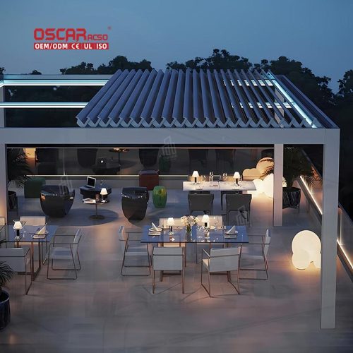 Electric Louvered Roof Gazebo Gardens Patios Balconies Resistant To Strong Winds Bioclimatic Metal Pergola Retractable Pergola