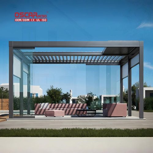 Motorized Metal Louvre Garden Pergola and Aluminium Folding Gazebo Roof Ideal Backyard Patio Outdoor Party Retractable Pergola