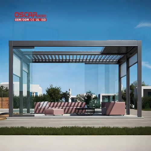 Outdoor Aluminum Opening Roof Gazebo Modern Design Metal Pergola Garden Patio Lawn with Led Retractable Pergola