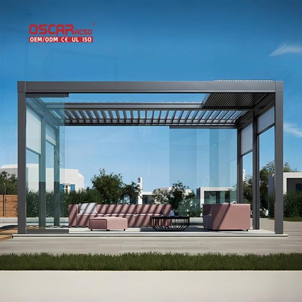 Outdoor Aluminum Opening Roof Gazebo Modern Design Metal Pergola Garden Patio Lawn with Led Retractable Pergola